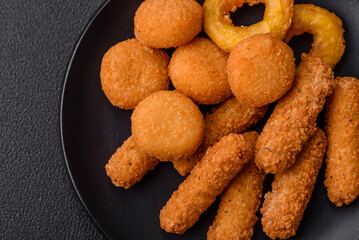 Delicious nuggets, rings and balls of mozzarella and parmesan cheese