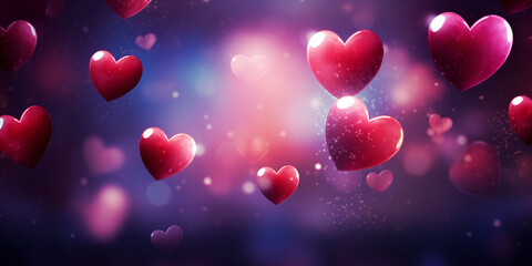 Obraz premium 3D background, volumetric pink hearts floating in the air on a purple background