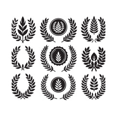 Minimal laurel sign silhouette vector illustration.