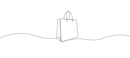 Shopping bag in continuous one line drawing style. Paper bag. Vector illustration.
