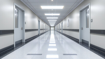 Modern Corridor with Sleek Design, Empty Hallway Illuminated by Natural Light, Contemporary Interior Architecture