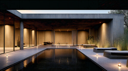 Modern garden design with water elements, blending architecture and nature for a tranquil outdoor living space