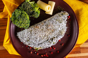 tapioca snack, stuffed with mozzarella and broccoli