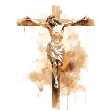 Jesus Christ Crucifixion Watercolor Illustration Isolated on White Background