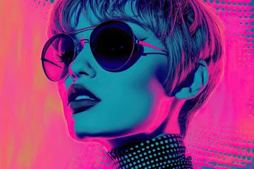 Poster A woman confidently poses in an urban setting, sporting sunglasses and a stylish neck tie. © Nedrofly