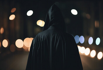 A guy in a black robe standing in the dark