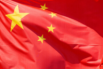 National flag of China waving in the wind, close-up