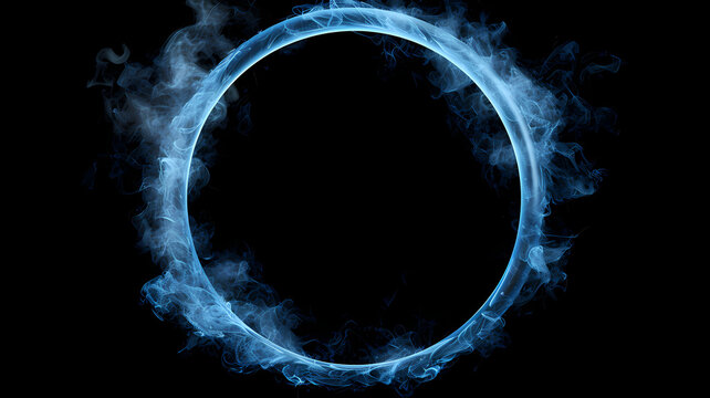 Blue Smoke Ring Floating in Dark Background Ambiance