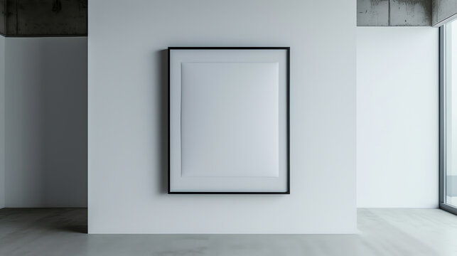 Modern Blank Canvas Frame on White Wall