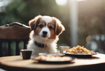 Cute dog asks to eat