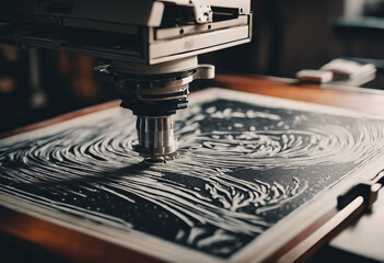 Linocut manual printing on the machine