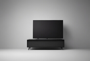 Mockup of a large modern black TV file of isolated cutout object with shadow on transparent backgrou