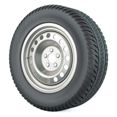Car steel wheel with tyre. 3D rendering