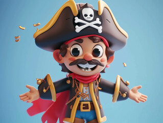 3D pirate captain, cartoon child style