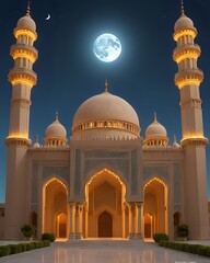 Fototapeta na wymiar Illustration of a beautiful Islamic Mosque. Nostalgic Islamic Architecture. Islamic Festival.
