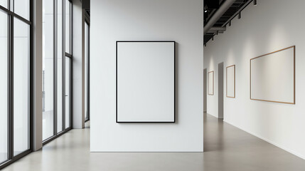 Modern Blank Canvas Frame on White Wall
