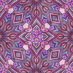 Abstract ethnic background, fabric design. Seamless pattern with hand drawn pink watercolor ornament in bohemian style. African tribal print for fabric or wallpaper, vector illustration