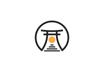 japanese pagoda logo linear style icon design. - obrazy, fototapety, plakaty