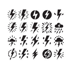 Lightning bolt icon vector set  silhouette vector illustration.