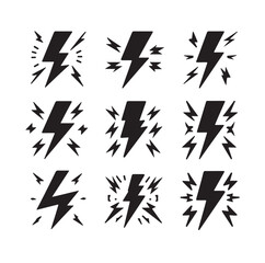 Lightning bolt icon vector set  silhouette vector illustration.