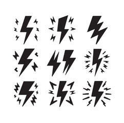 Lightning bolt icon vector set  silhouette vector illustration.