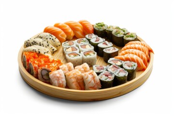 Exquisite sushi assortment carefully placed on a bamboo mat, perfect for an elegant presentation