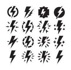 Lightning bolt icon vector set  silhouette vector illustration.