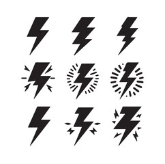 Lightning bolt icon vector set  silhouette vector illustration.