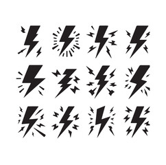 Lightning bolt icon vector set  silhouette vector illustration.