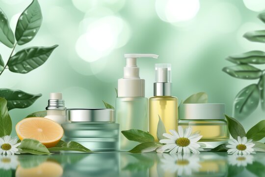 Natural skin care beauty regimen cream, anti aging serum oil cushioning. Beauty face maskmediterranean skincare. Sensitive jojoba oil dispenser product mockup. viral parotitis cosmetic jar lotion