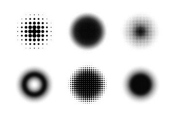 Circle halftones isolated. abstract dotted circles, round halftones geometric dots. vector illustration