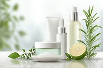 Natural skin care beauty essential cream, anti aging serum oil macadamia nut oil. Beauty face maskhydrafacial. Sensitive perfume spray dispenser product mockup. cosmetic cosmetic jar lotion