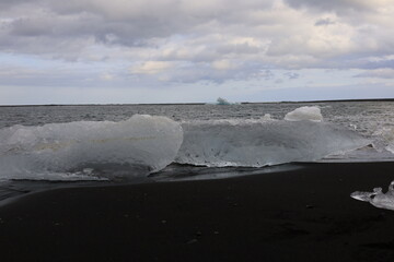 View on a iceberg on the Diamond Beach located south of the Vatnajökull glacier between the Vatnajökull National Park and the town of Höfn