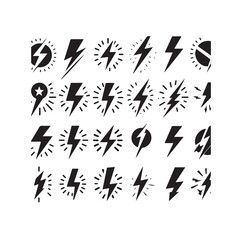 Lightning bolt icon vector set  silhouette vector illustration.