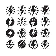 Lightning bolt icon vector set  silhouette vector illustration.