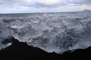 View on a iceberg on the Diamond Beach located south of the Vatnajökull glacier between the Vatnajökull National Park and the town of Höfn