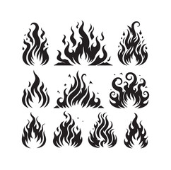 Fire flame silhouette icon set  silhouette vector illustration.