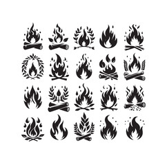 Fire flame silhouette icon set  silhouette vector illustration.