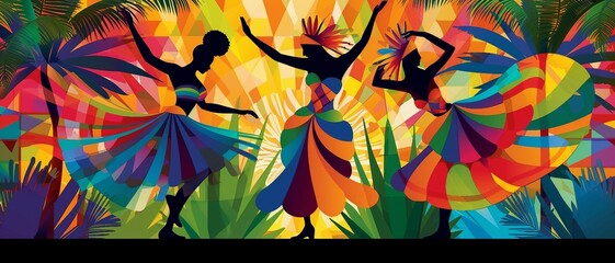 a banner that echoes the rhythmic movements of Samba dance, using dynamic lines and vibrant hues. inspired by Brazil's rich cultural heritage.