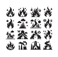 Fire flame silhouette icon set  silhouette vector illustration.