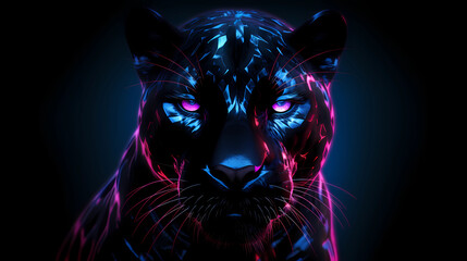 Black Panther Animal Plexus Neon Black Background Digital Desktop Wallpaper HD 4k Network Light Glowing Laser Motion Bright Abstract