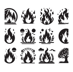 Fire flame silhouette icon set  silhouette vector illustration.
