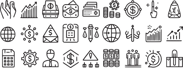 Finance icons set money payments.