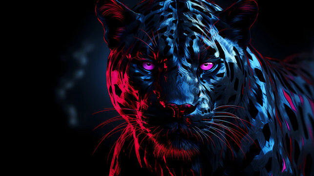 Black Panther Animal Plexus Neon Black Background Digital Desktop Wallpaper HD 4k Network Light Glowing Laser Motion Bright Abstract