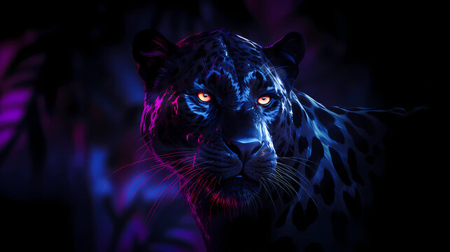 Black Panther Animal Plexus Neon Black Background Digital Desktop Wallpaper HD 4k Network Light Glowing Laser Motion Bright Abstract