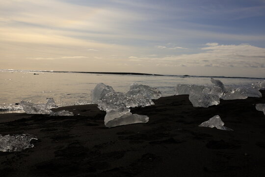 View on a iceberg on the Diamond Beach located south of the Vatnajökull glacier between the Vatnajökull National Park and the town of Höfn