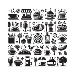 Set of cafe icons, restaurant icon, food and drink icon vector design illustration