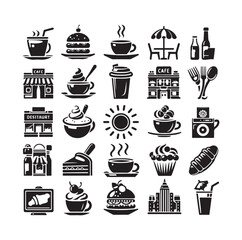 Set of cafe icons, restaurant icon, food and drink icon vector design illustration
