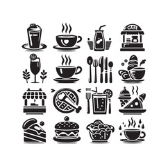 Set of cafe icons, restaurant icon, food and drink icon vector design illustration