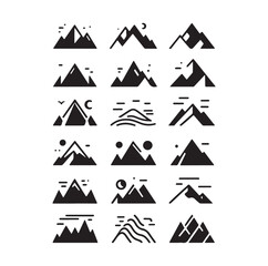mountain icons silhouette elements collection